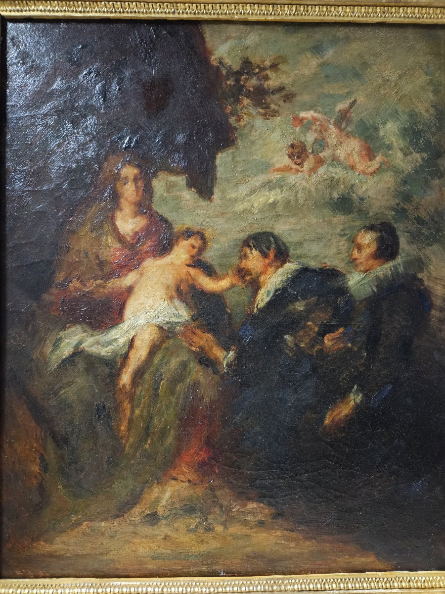 Ecole Ancienne Vierge à l'Enfant présenté à des donateurs-photo-4