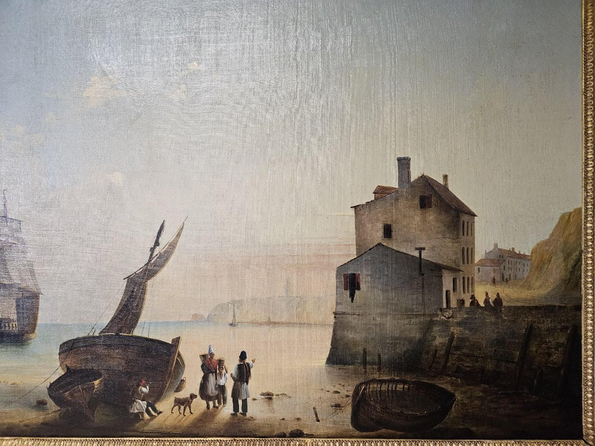 GRANDE MARINE VUE DU PORT DE DIEPPE ECOLE NORMANDE VERS 1860-photo-2