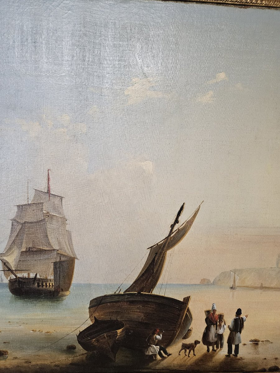 GRANDE MARINE VUE DU PORT DE DIEPPE ECOLE NORMANDE VERS 1860-photo-3