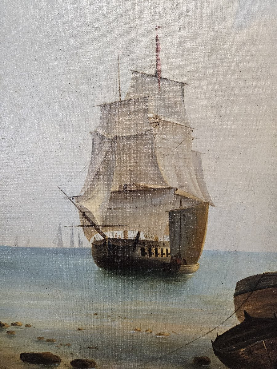 GRANDE MARINE VUE DU PORT DE DIEPPE ECOLE NORMANDE VERS 1860-photo-2