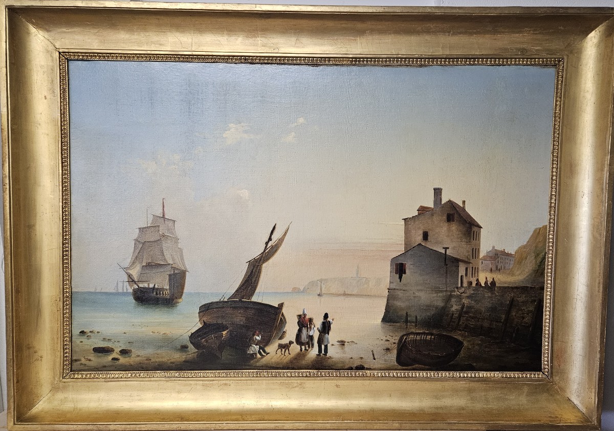 GRANDE MARINE VUE DU PORT DE DIEPPE ECOLE NORMANDE VERS 1860