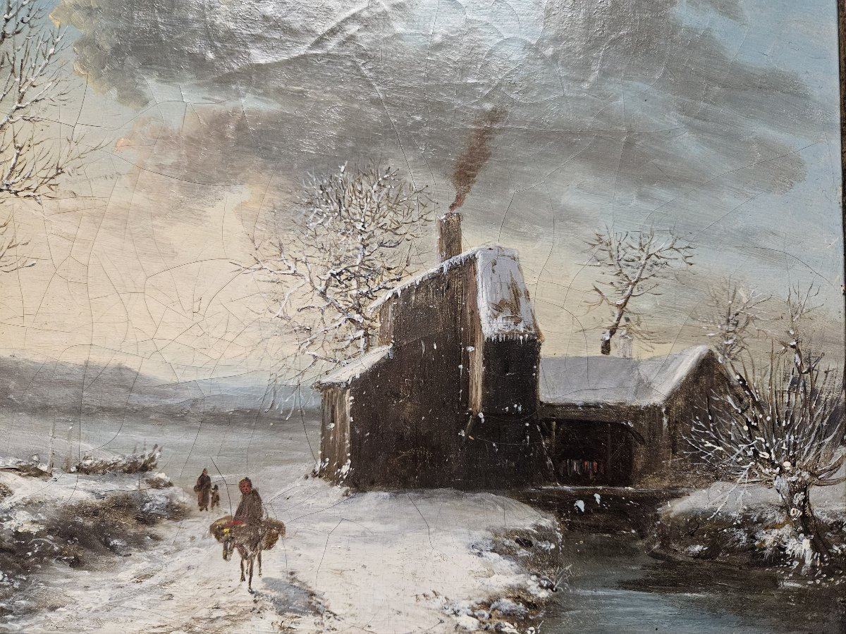 LOUIS CLAUDE MALBRANCHE 1790 1838 PAYSAGE D'HIVER A LA CHAUMIERE-photo-2