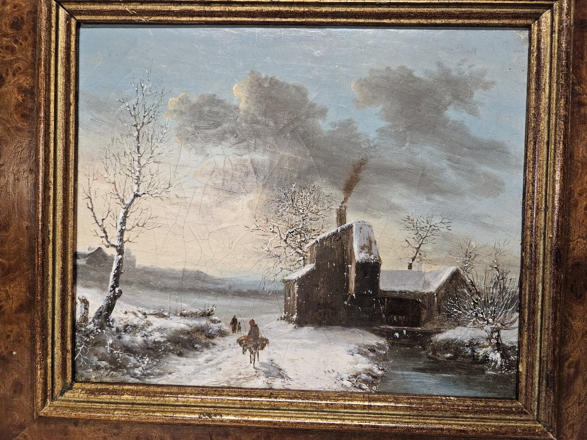 LOUIS CLAUDE MALBRANCHE 1790 1838 PAYSAGE D'HIVER A LA CHAUMIERE-photo-4