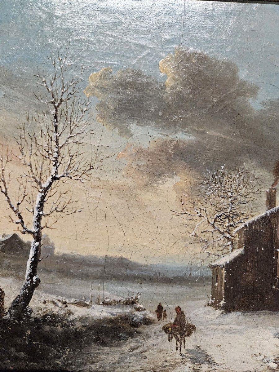 LOUIS CLAUDE MALBRANCHE 1790 1838 PAYSAGE D'HIVER A LA CHAUMIERE-photo-1