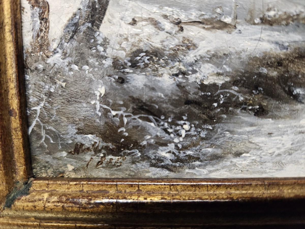 LOUIS CLAUDE MALBRANCHE 1790 1838 PAYSAGE D'HIVER A LA CHAUMIERE-photo-2