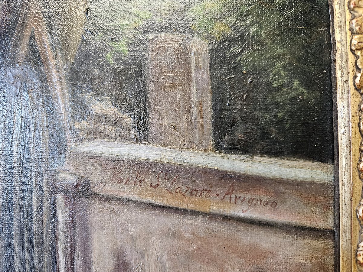 Vue animée de la Porte Saint Lazare à Avignon signée et daté 1901-photo-2