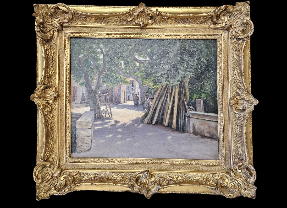 Vue animée de la Porte Saint Lazare à Avignon signée et daté 1901