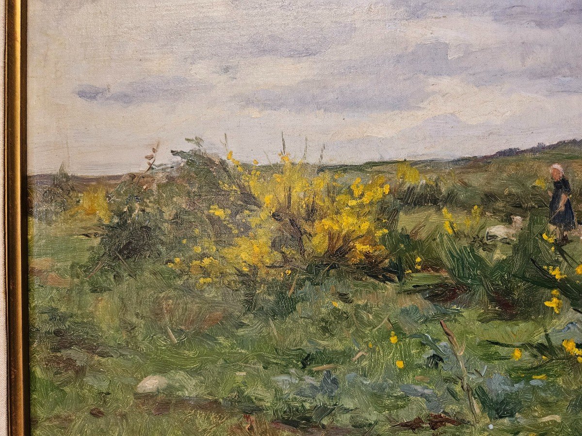 Georges Binet 1865-1940 Shepherdess And Her Flock In A Flowering Landscape-photo-3