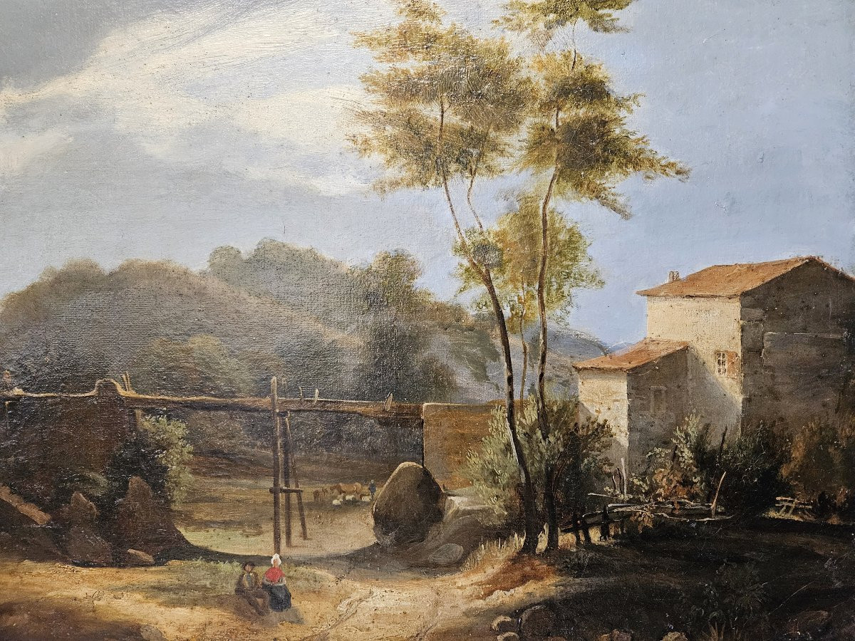 ALEXANDRE DUBUISSON 1805 1870 PAYSAGE ANIME AU HAMEAU-photo-2