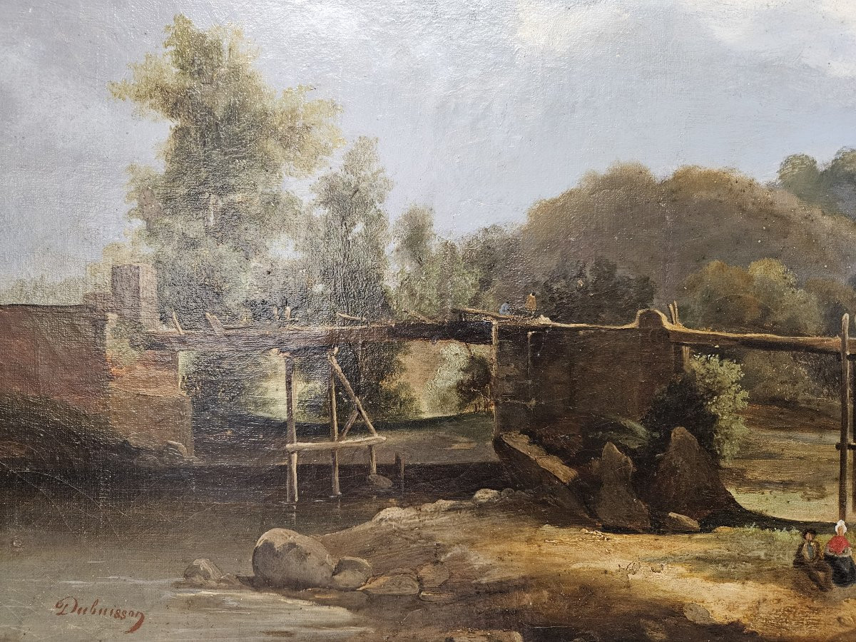 ALEXANDRE DUBUISSON 1805 1870 PAYSAGE ANIME AU HAMEAU-photo-3