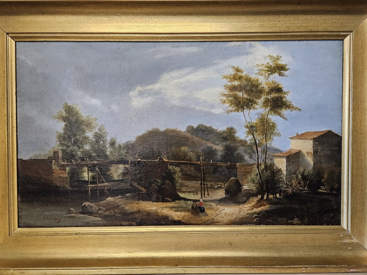 ALEXANDRE DUBUISSON 1805 1870 PAYSAGE ANIME AU HAMEAU-photo-4