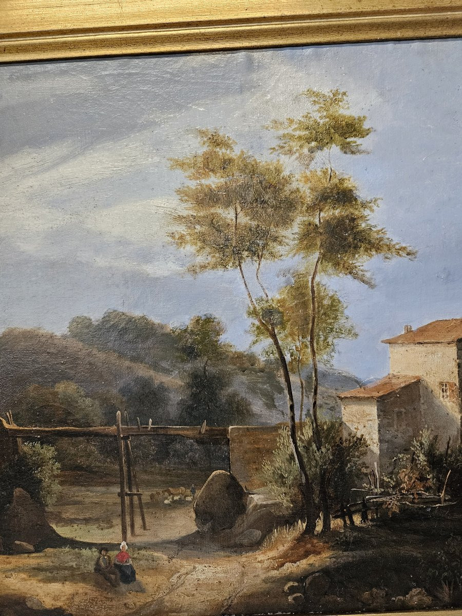 ALEXANDRE DUBUISSON 1805 1870 PAYSAGE ANIME AU HAMEAU-photo-1