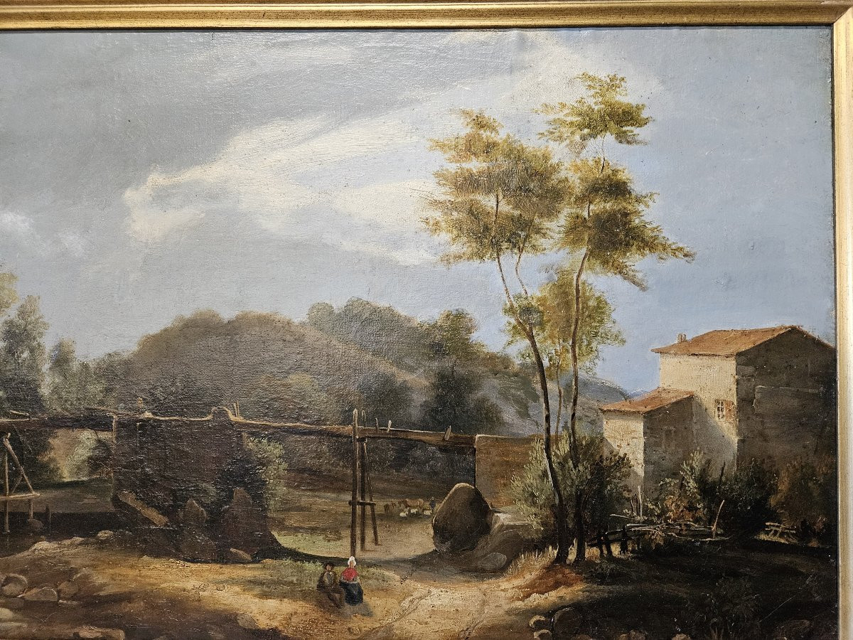 ALEXANDRE DUBUISSON 1805 1870 PAYSAGE ANIME AU HAMEAU-photo-3