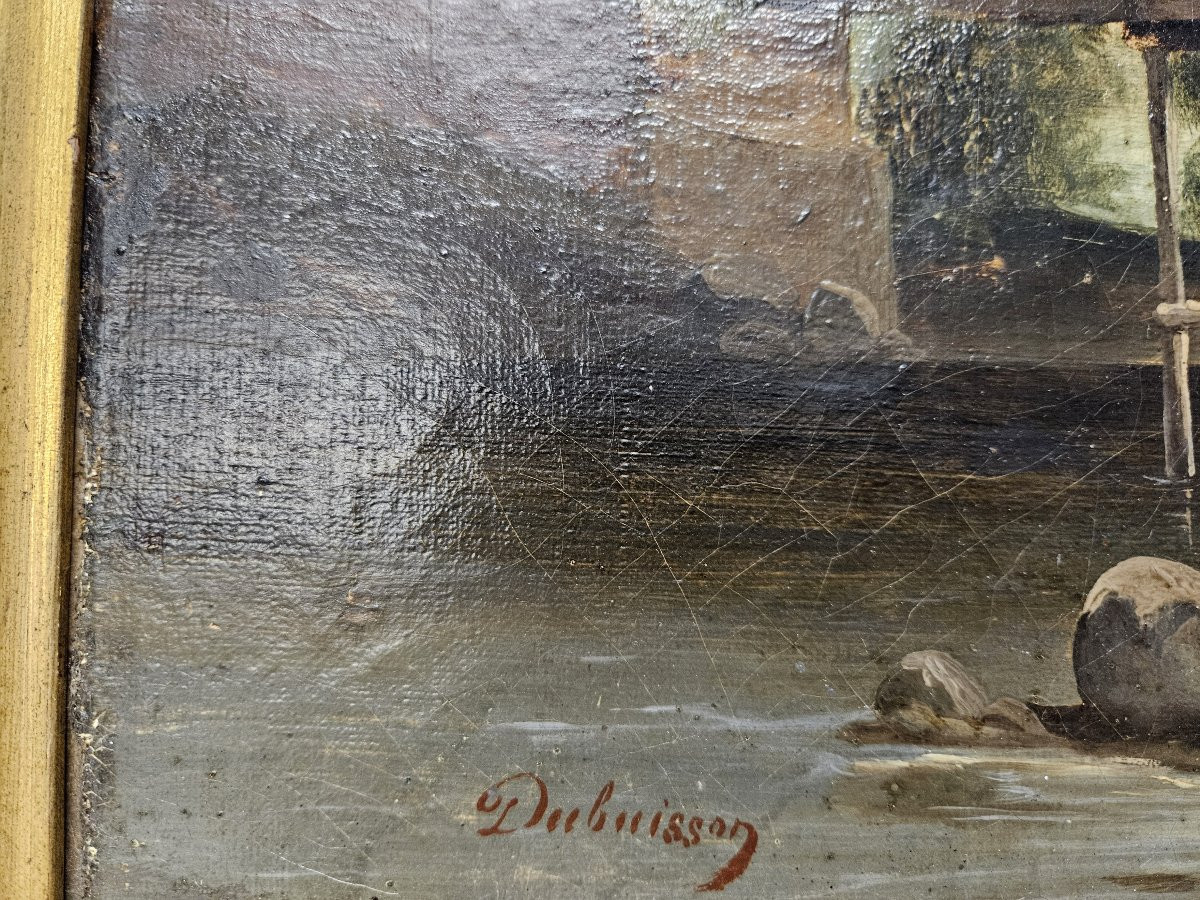 ALEXANDRE DUBUISSON 1805 1870 PAYSAGE ANIME AU HAMEAU-photo-4