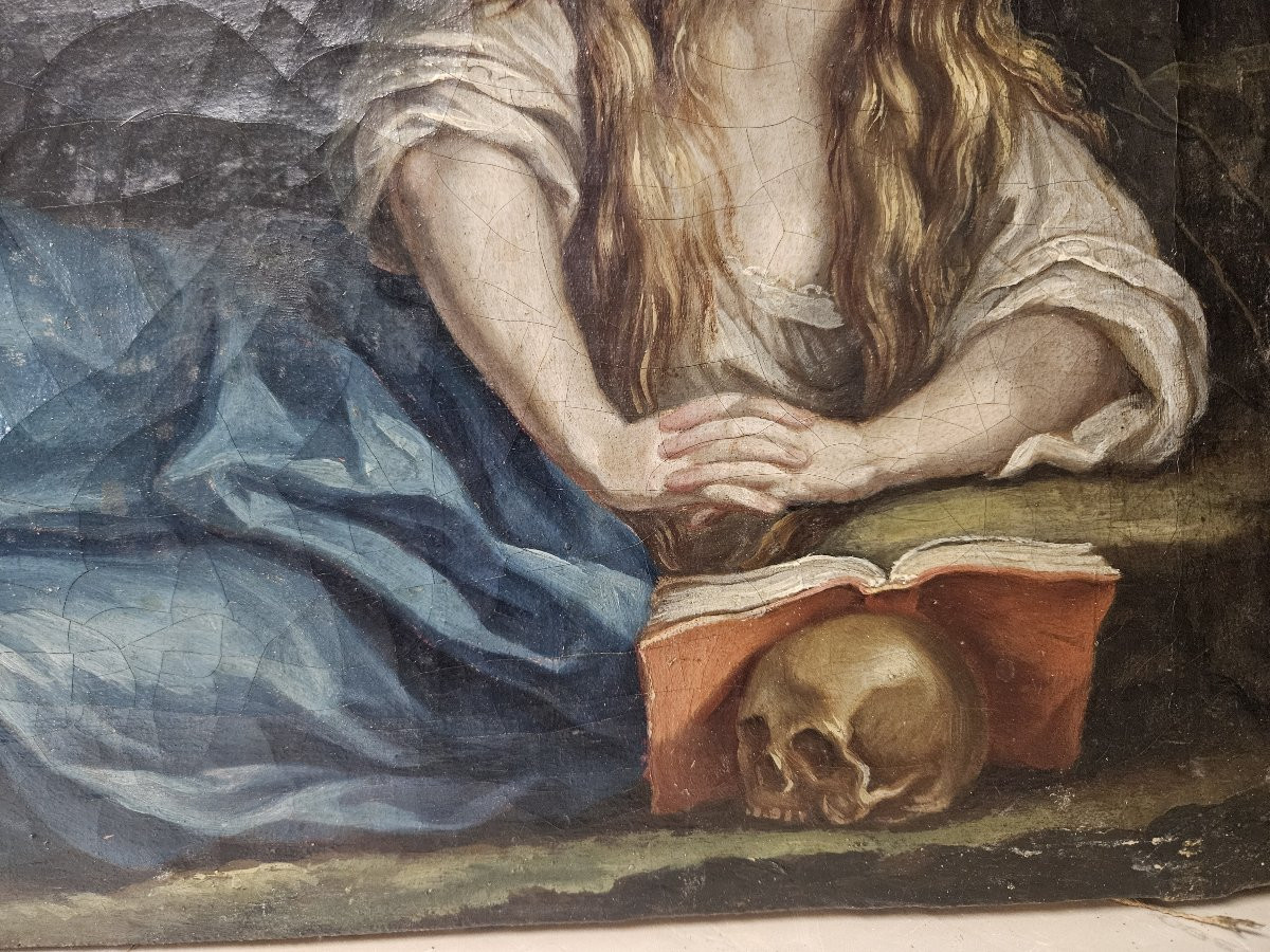 MARIE MADELEINE PENITENTE HUILE SUR TOILE DU XVIIIème SIECLE-photo-2