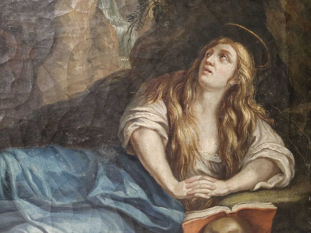 MARIE MADELEINE PENITENTE HUILE SUR TOILE DU XVIIIème SIECLE-photo-3