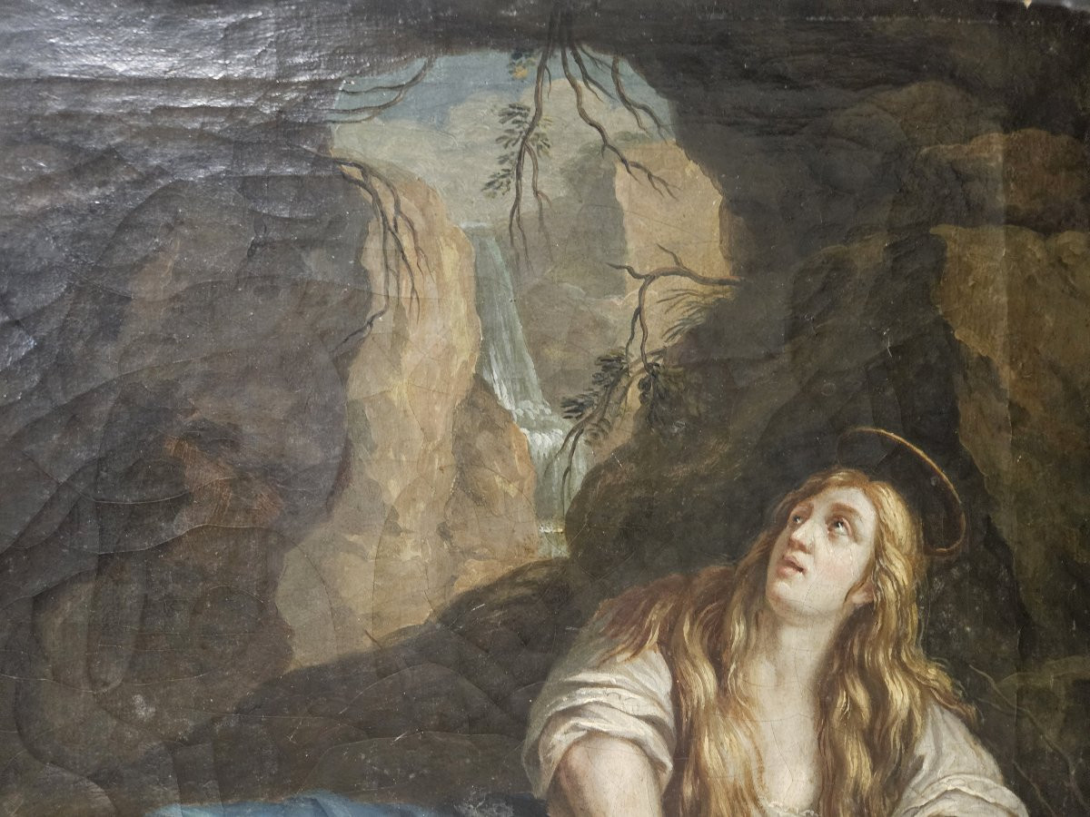 MARIE MADELEINE PENITENTE HUILE SUR TOILE DU XVIIIème SIECLE-photo-1