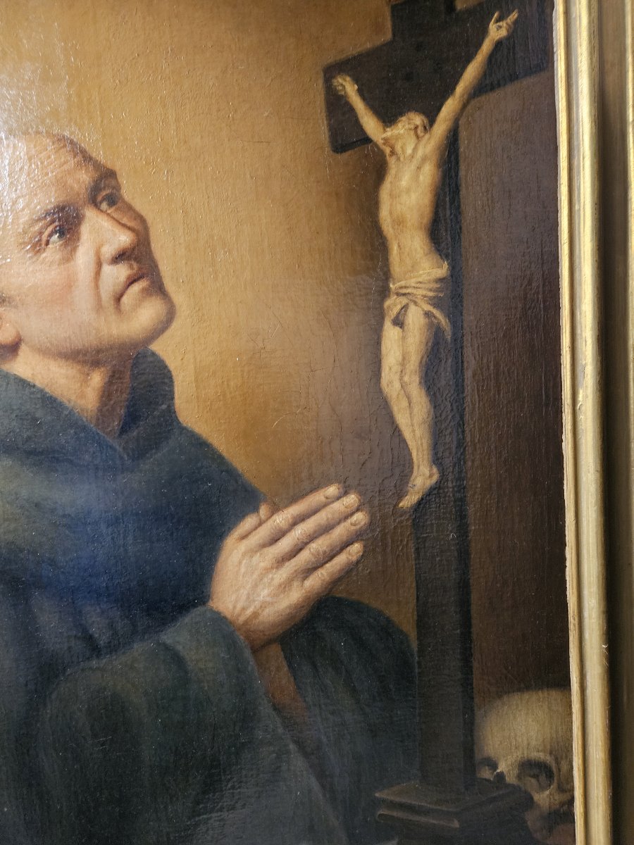 ECOLE FRANCAISE OU ESPAGNOLE FIN XVIIIème SIECLE SAINT FRANCISCAIN EN PRIERE DEVANT LE CRUCIFIX-photo-3