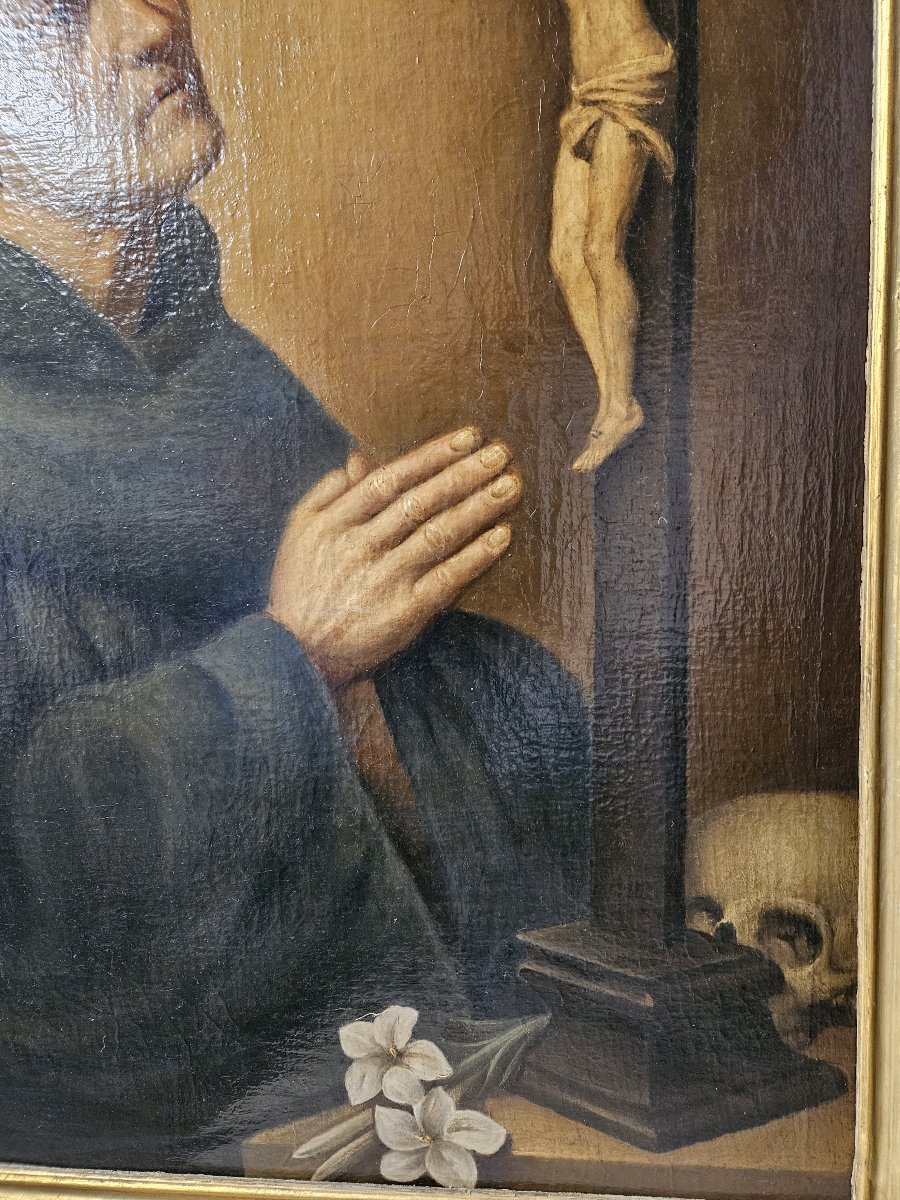 ECOLE FRANCAISE OU ESPAGNOLE FIN XVIIIème SIECLE SAINT FRANCISCAIN EN PRIERE DEVANT LE CRUCIFIX-photo-1