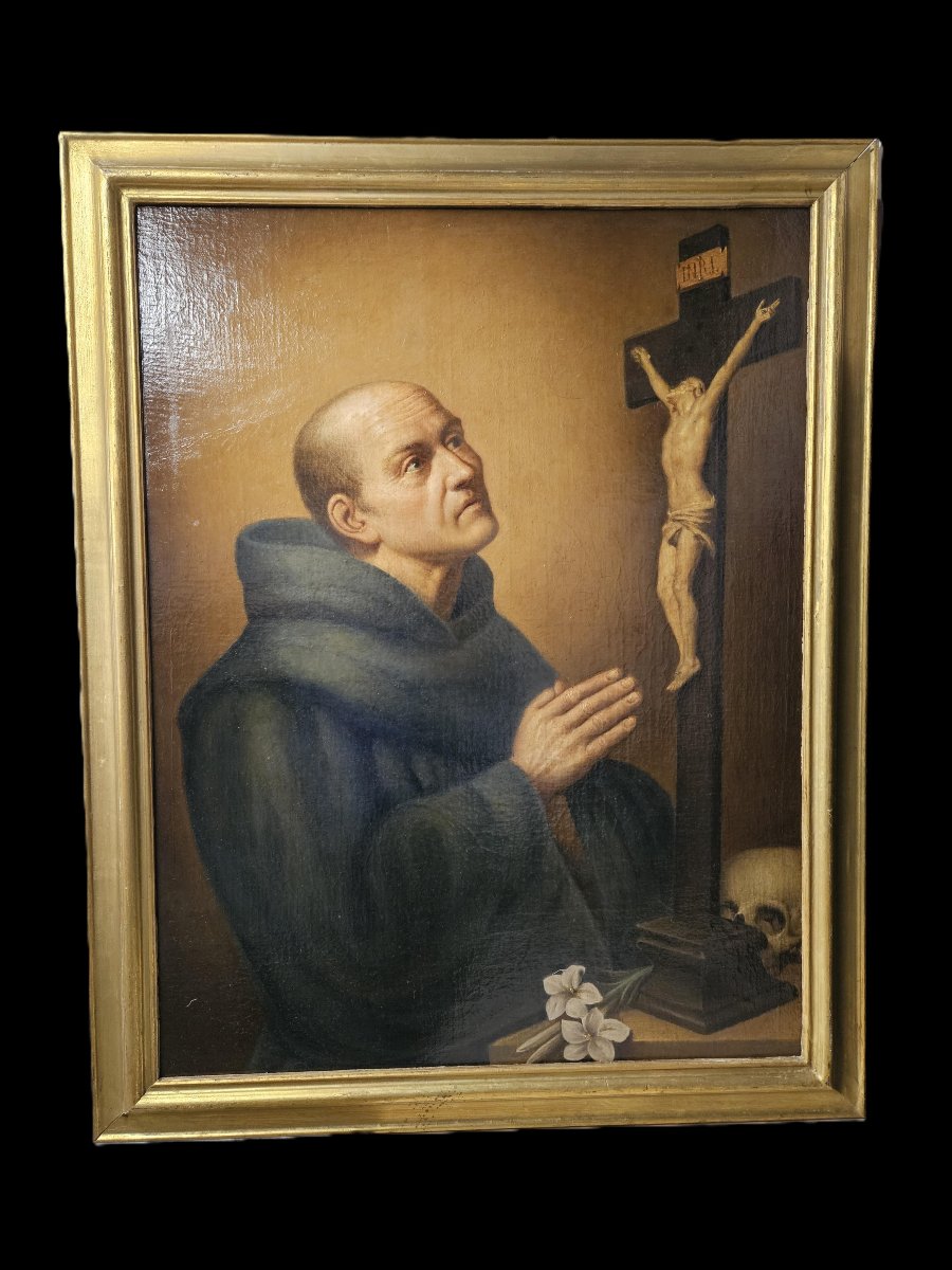 ECOLE FRANCAISE OU ESPAGNOLE FIN XVIIIème SIECLE SAINT FRANCISCAIN EN PRIERE DEVANT LE CRUCIFIX