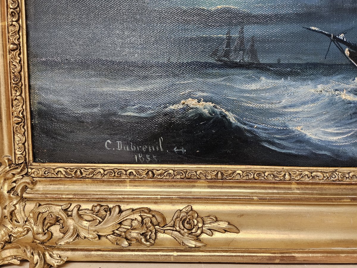 Cheri Dubreuil 1828 1880 Steamer At Sea Under The Moon-photo-2