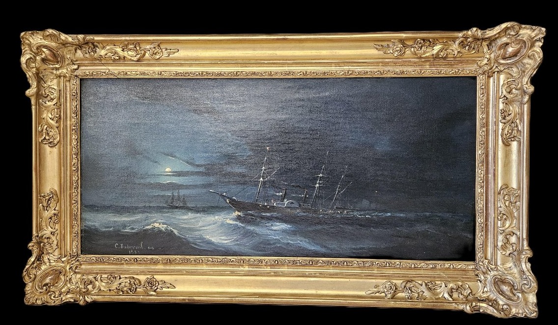 Cheri Dubreuil 1828 1880 Steamer At Sea Under The Moon
