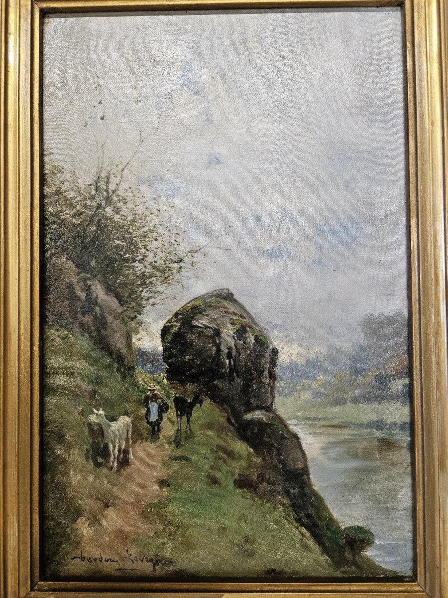 THEODORE LEVIGNE 1848 1912 CHEMIN DE HALAGE AU BORD DE LA RIVIERE-photo-2