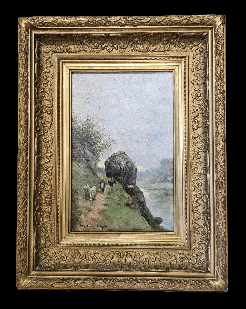 THEODORE LEVIGNE 1848 1912 CHEMIN DE HALAGE AU BORD DE LA RIVIERE