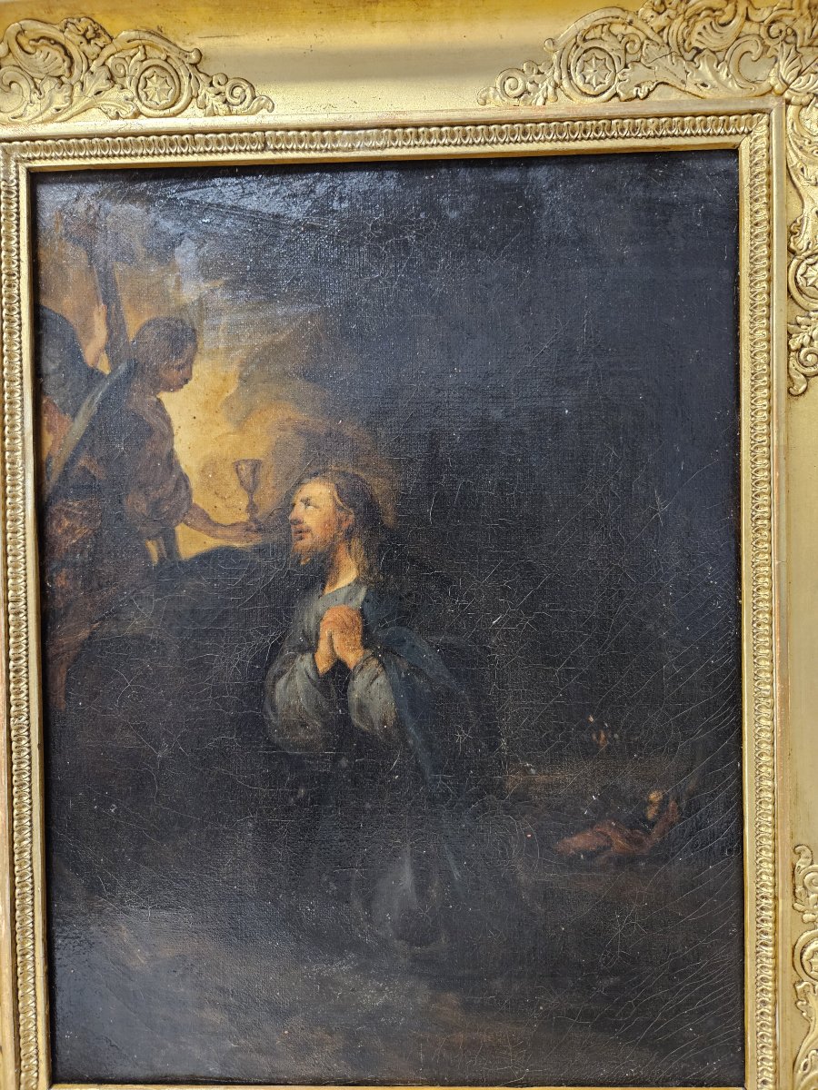 LE CHRIST AU JARDIN DES OLIVIERS HUILE SUR TOILE DEBUT  XIXème-photo-2