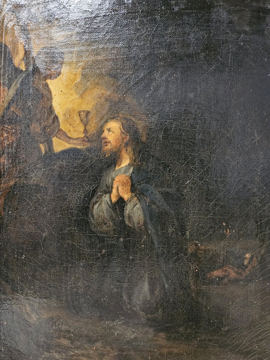 LE CHRIST AU JARDIN DES OLIVIERS HUILE SUR TOILE DEBUT  XIXème-photo-3