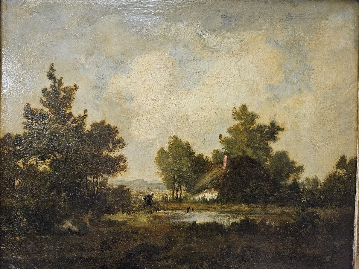 Leon Richet: Landscape With Figures—19th-century French School-photo-4