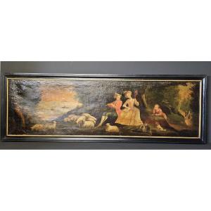 Large French School Painting From The 18th Century Pastoral Scene