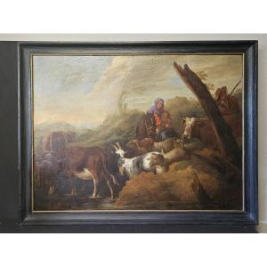 Large Pastoral Scene Late 17th Early 18th Century Follower Of Philipp Peter Roos 