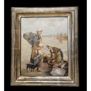 Retour De Pêche Sur La Grève Ecole Française Du XIXème Siècle