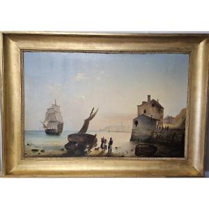 GRANDE MARINE VUE DU PORT DE DIEPPE ECOLE NORMANDE VERS 1860