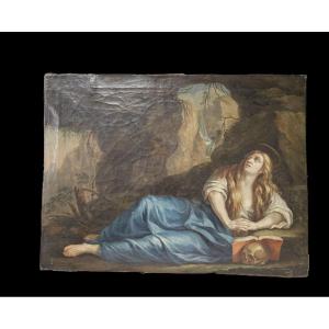Marie Madeleine Penitente Oil On Canvas From The 18th Century