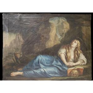 Marie Madeleine Penitente Oil On Canvas From The 18th Century