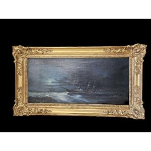 Cheri Dubreuil 1828 1880 Steamer At Sea Under The Moon