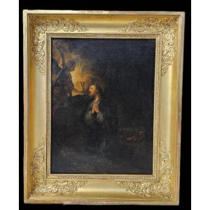 LE CHRIST AU JARDIN DES OLIVIERS HUILE SUR TOILE DEBUT XIXème