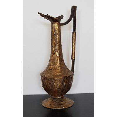 Ewer In Gilt Bronze Signed Max Bre Art Brut