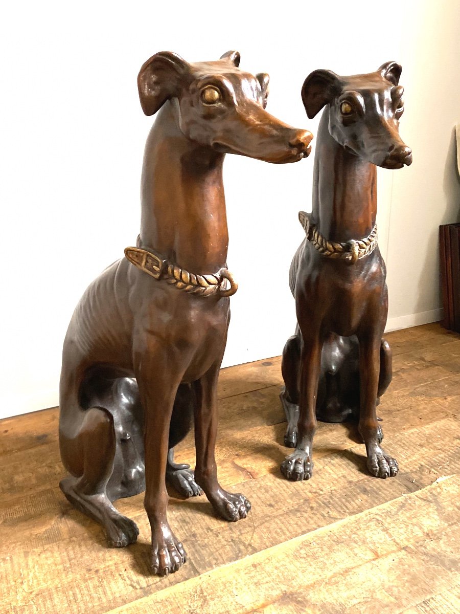 Paire De Greyhounds En Bronze Début 1900 -photo-3