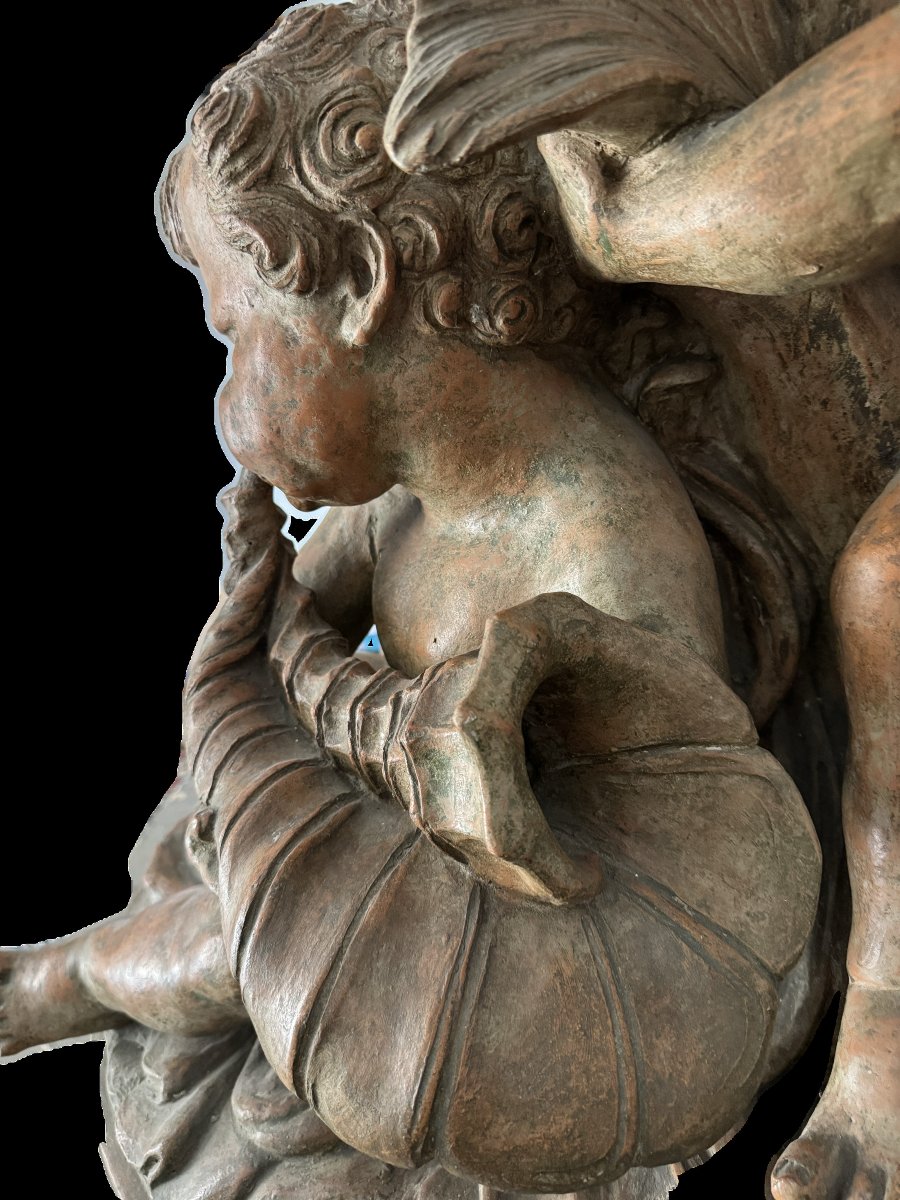 Grand groupe de putti en terre cuite -photo-3