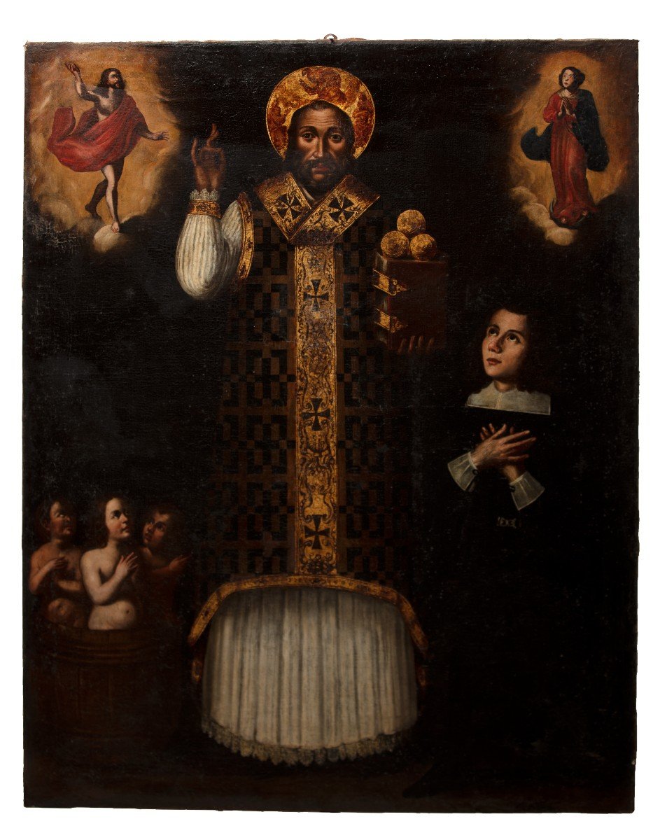 Saint Nicolas De Bari Et Un Dévote, Avec Le Christ Et La Vierge Et Le Trois Enfants Guéris