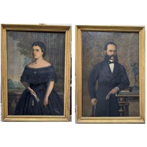 Pair Of Portraits Of Hungarian Nobles By Ede Pesky