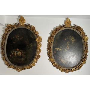 Paire de tableaux a fleures
