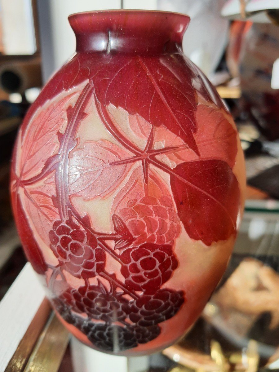 Vase André Delatte Nancy Verre Multicouche  Décor Aux Mûres -photo-4
