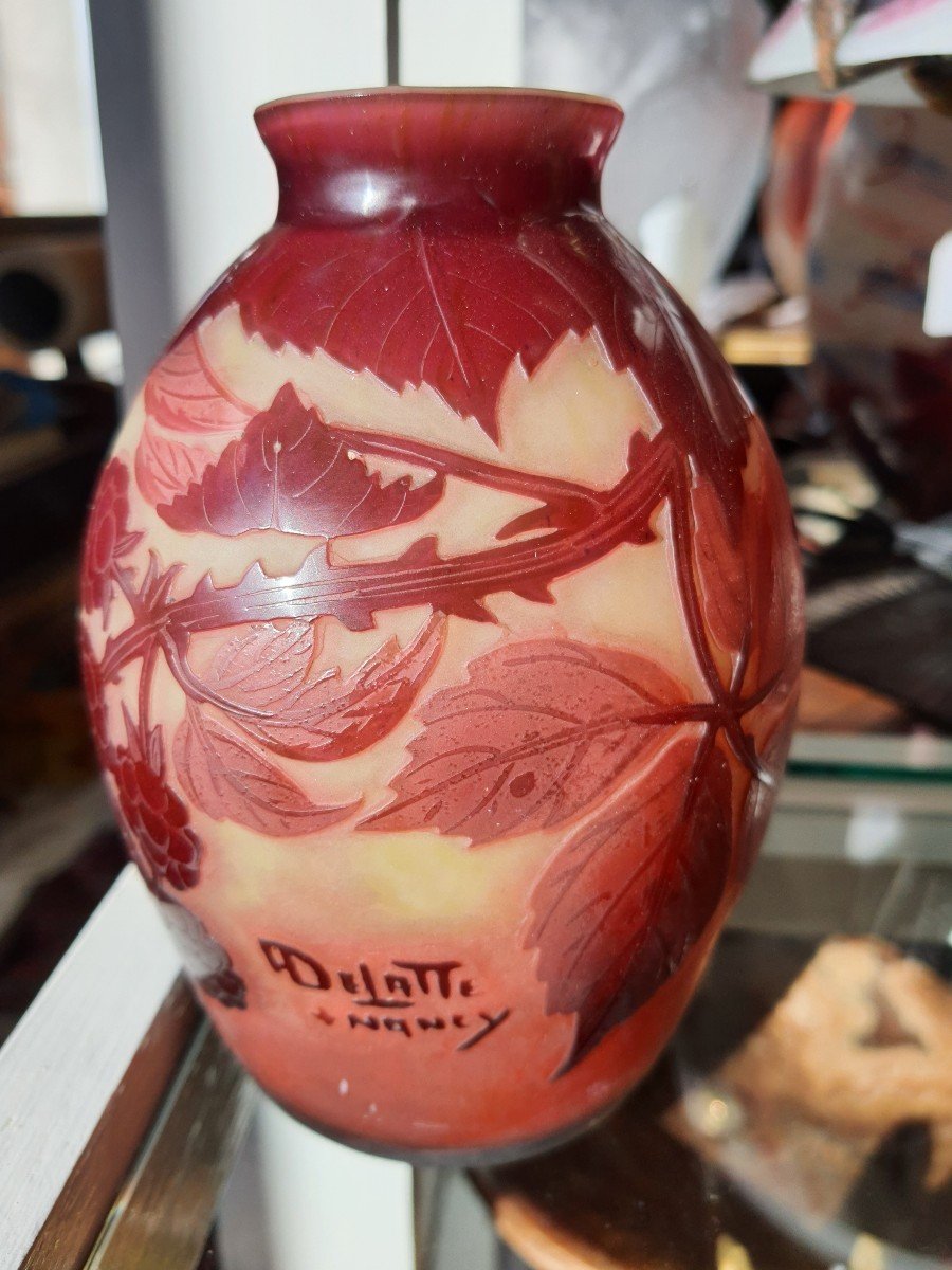 Vase André Delatte Nancy Verre Multicouche  Décor Aux Mûres -photo-3