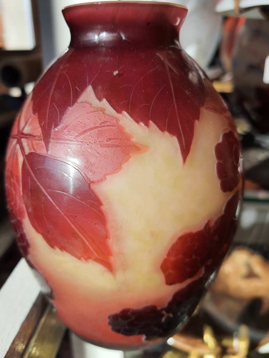 Vase André Delatte Nancy Verre Multicouche  Décor Aux Mûres -photo-2