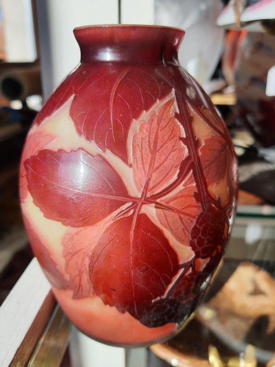Vase André Delatte Nancy Verre Multicouche  Décor Aux Mûres -photo-2