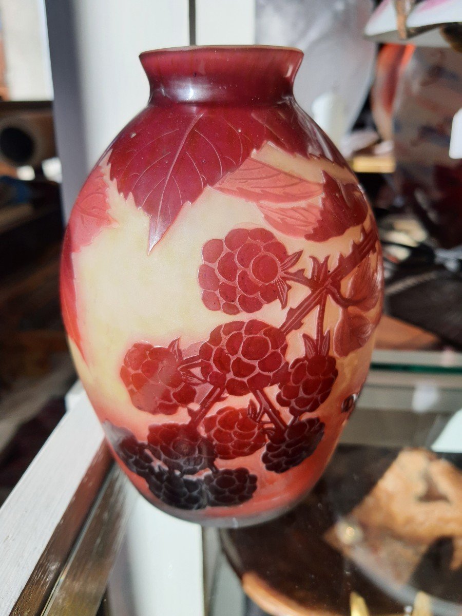 Vase André Delatte Nancy Verre Multicouche  Décor Aux Mûres 